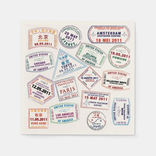Passport Stamp Pattern Print Napkin (Front)