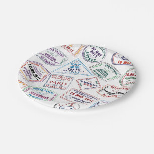 Passport Stamp Pattern Print Paper Plate