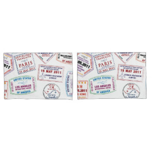 Passport Stamp Pattern Print Pillowcase