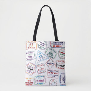 Passport Stamp Pattern Print Tote Bag