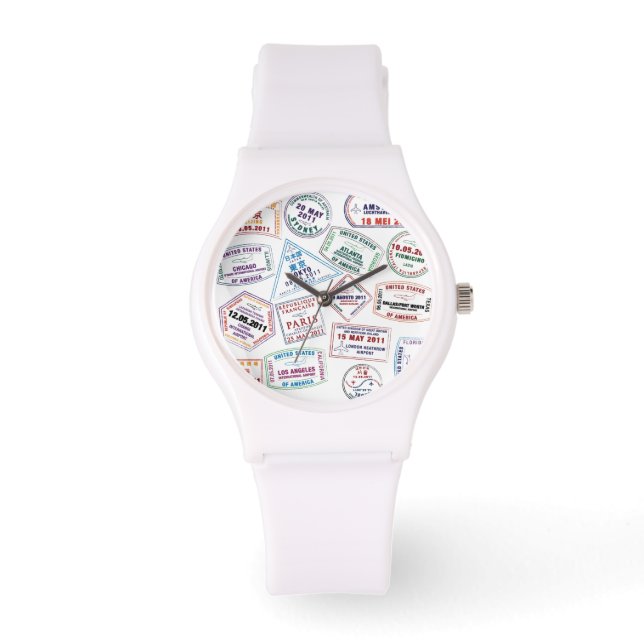 Passport Stamp Pattern Print Watch (Front)