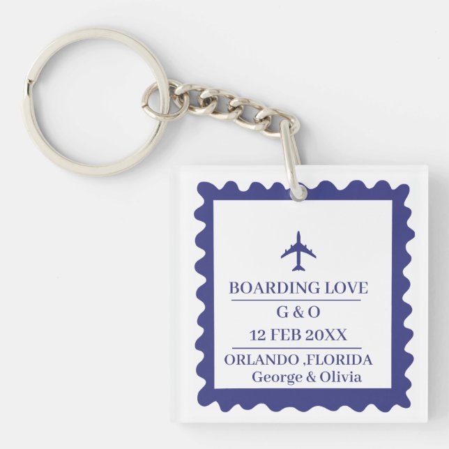 Passport Stamp Wedding Favour Keychain (Front)