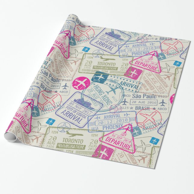 Passport Stamp Wrapping Paper (Unrolled)