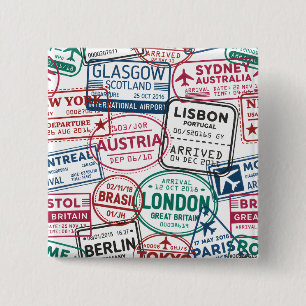 Passport Stamps Addict Retro World Traveler 15 Cm Square Badge