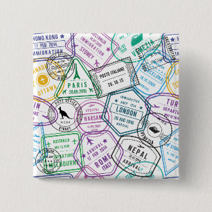 Passport Stamps Addict Retro World Traveler 15 Cm Square Badge