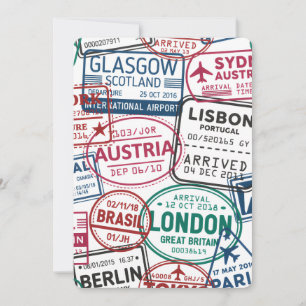 Passport Stamps Addict Retro World Traveler Invitation