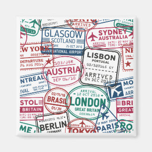 Passport Stamps Addict Retro World Traveler  Magnet