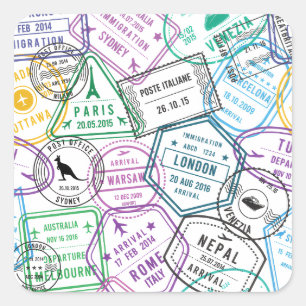 Passport Stamps Addict Retro World Traveler Square Sticker