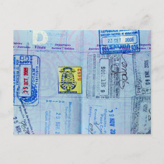 Passport Stamps Closeup Postcard