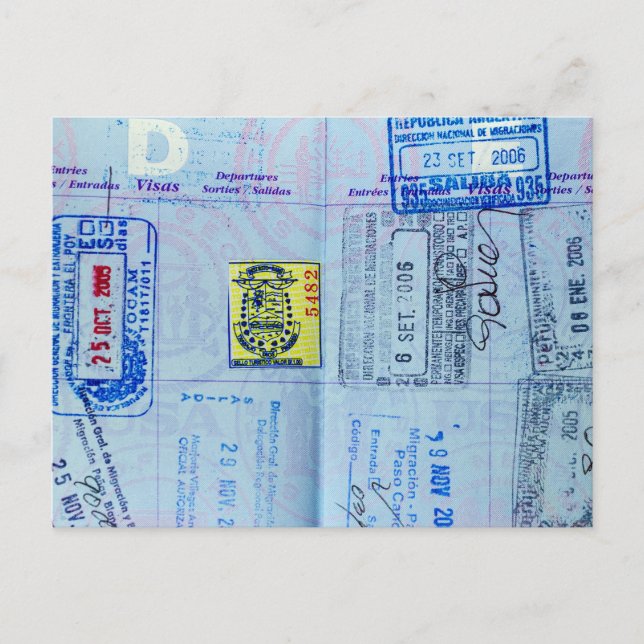 Passport Stamps Closeup Postcard (Front)