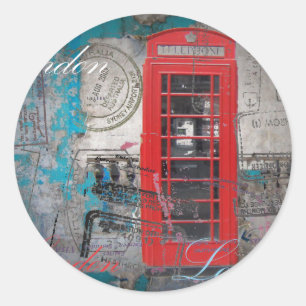 passport stamps London Red Telephone Booth Classic Round Sticker