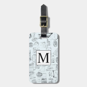 Passport Stamps Monogram Vintage Blue Luggage Tag