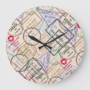 Passport Stamps Travel Large Clock