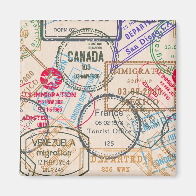Passport Stamps Travel Magnet (Front)