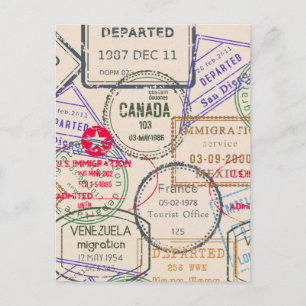Passport Stamps Travel Postcard