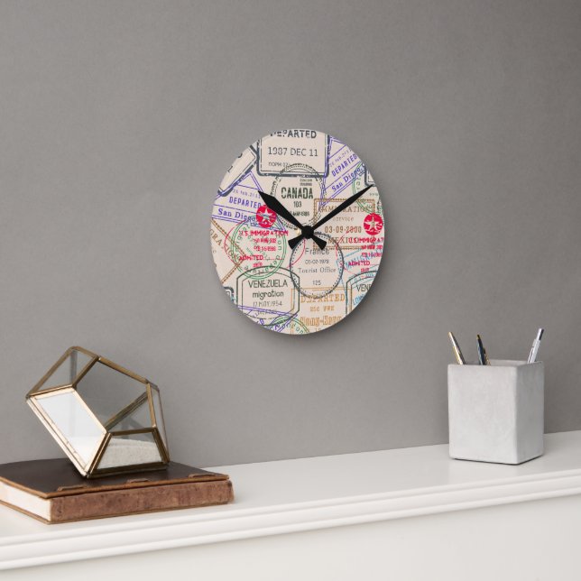 Passport Stamps Travel Round Clock (Office)