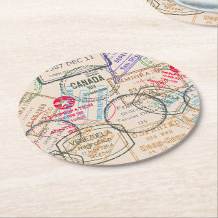 Passport Stamps Travel Round Paper Coaster