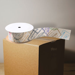 Passport Stamps Travel Satin Ribbon