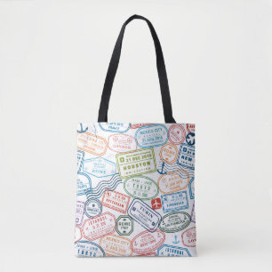 Passport stamps traveller tote bag