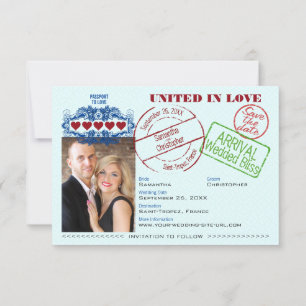 Passport to Love Creative Destination Wedding Teal Save The Date
