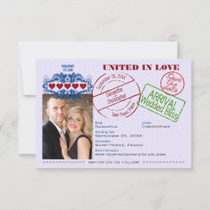 Passport to Love Cute Destination Wedding Purple Save The Date
