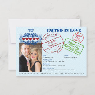 Passport to Love Fun Destination Wedding Navy Blue Save The Date
