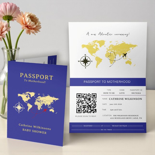 Passport To Motherhood Baby Shower Adventure  Announcement (Creator Uploaded)