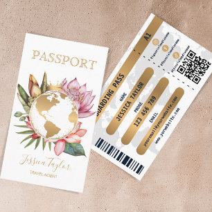 Passport Travel Agency World Map Boarding Pass Business Card