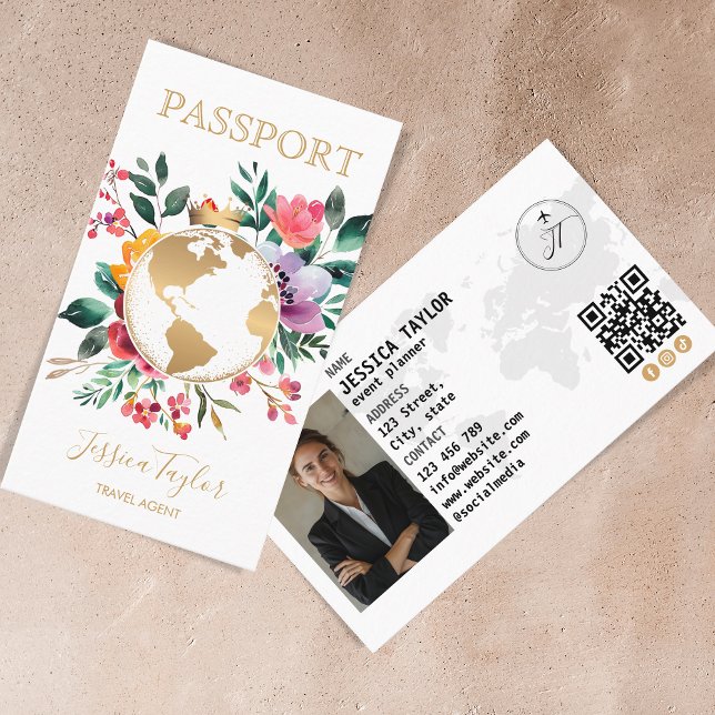 Passport Travel Agency World Map Boarding Pass Business Card (Creator Uploaded)