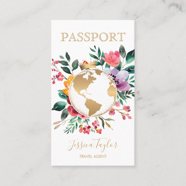 Passport Travel Agency World Map Boarding Pass Business Card (Front)