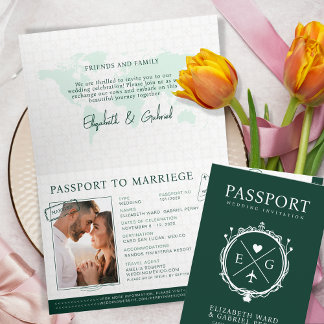 Passport Travel Destination Emelard Green Wedding Invitation