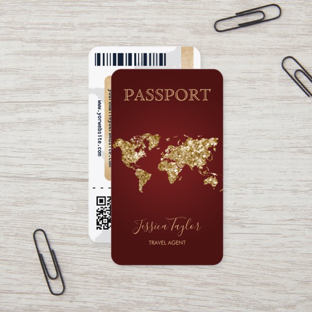 Passport Travel Makeup World Map Boarding Pass Business Card (Front/Back In Situ)