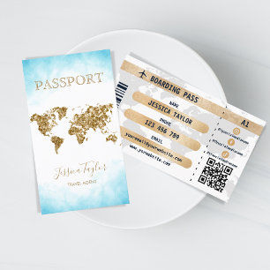 Passport Travel Makeup World Map Boarding Pass Business Card