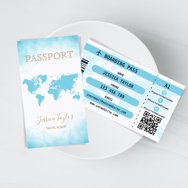 Passport Travel Makeup World Map Boarding Pass Business Card (Creator Uploaded)