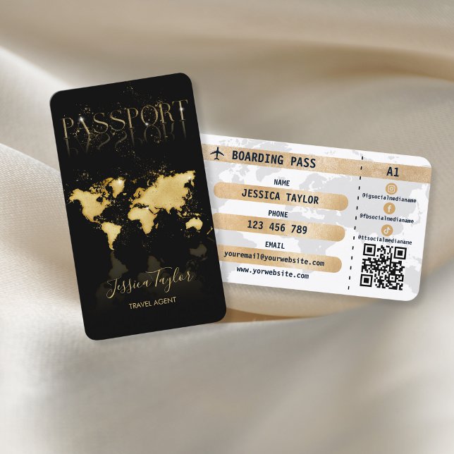 Passport Travel Makeup World Map Boarding Pass Business Card (Creator Uploaded)