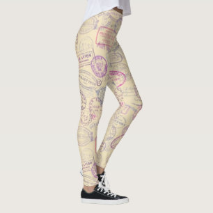 Passport Travel Stamp Pattern Leggings