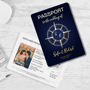 Passport Wedding Destination Gold Compass Monogram