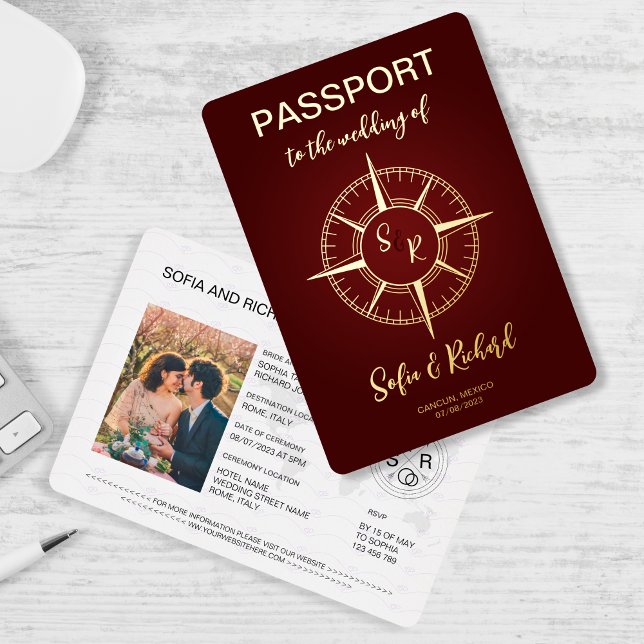 Passport Wedding Destination Gold Compass Monogram (Creator Uploaded)