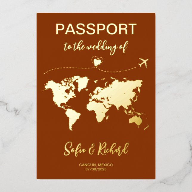 Passport Wedding Destination Gold Foil Adventure  (Front)