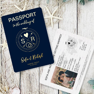 Passport Wedding Destination Gold Foil Monogram