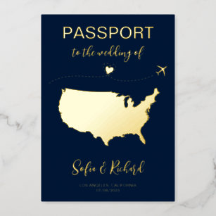 Passport Wedding Destination Gold Foil plane heart