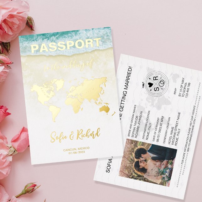 Passport Wedding Destination Gold Foil plane heart (Creator Uploaded)