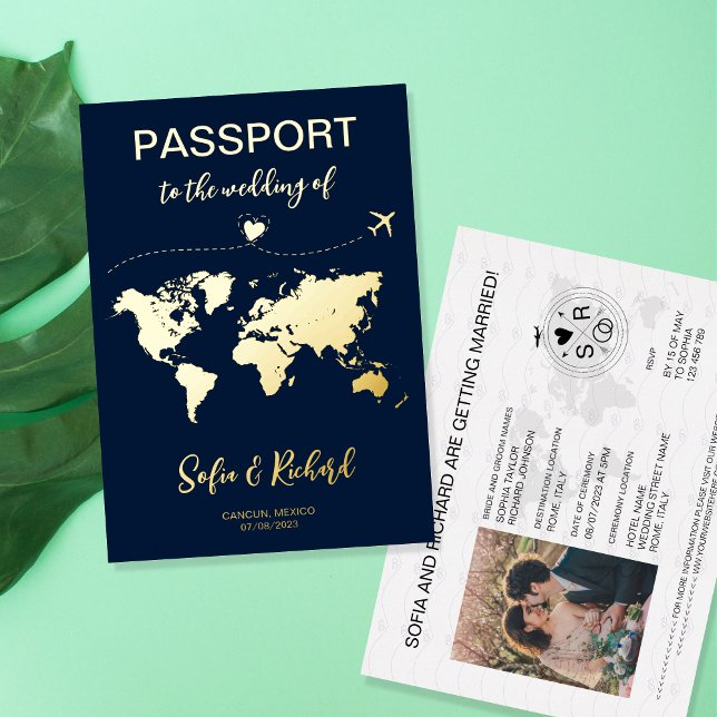 Passport Wedding Destination Gold Foil plane heart (Creator Uploaded)