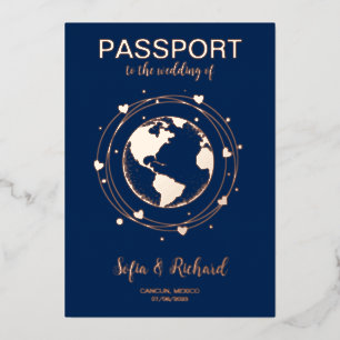 Passport Wedding Destination Gold Foil World Map