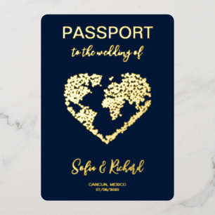 Passport Wedding Destination Gold Foil World Map