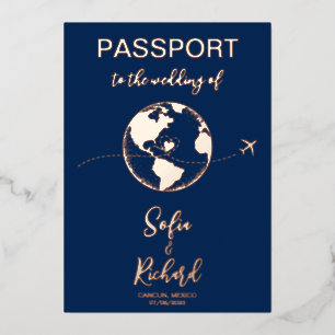 Passport Wedding Destination Gold Foil World Map F