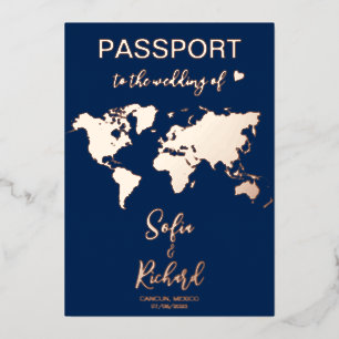 Passport Wedding Destination Gold Foil World Map F