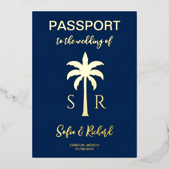 Passport Wedding Destination Gold Palm Monogram (Front)