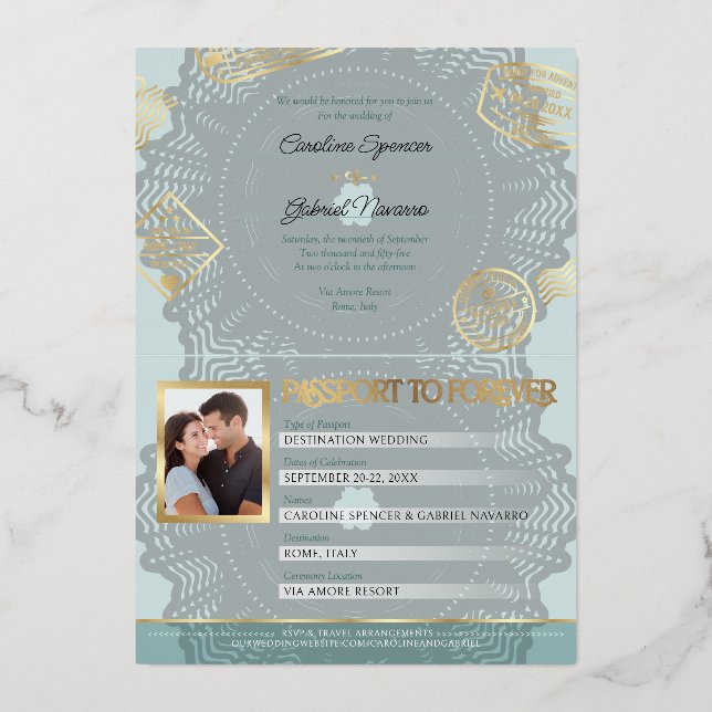 Passport Wedding Foil Invitation (Back)