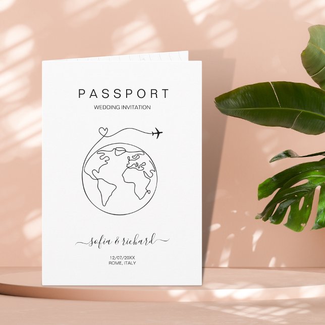 Passport World Map Modern Minimalist Destination   Invitation (Creator Uploaded)